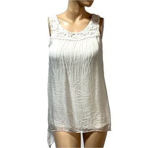 Marina Gigli Women's Silk Blouse Top Layered Size S White Crochet Neckline NWT
